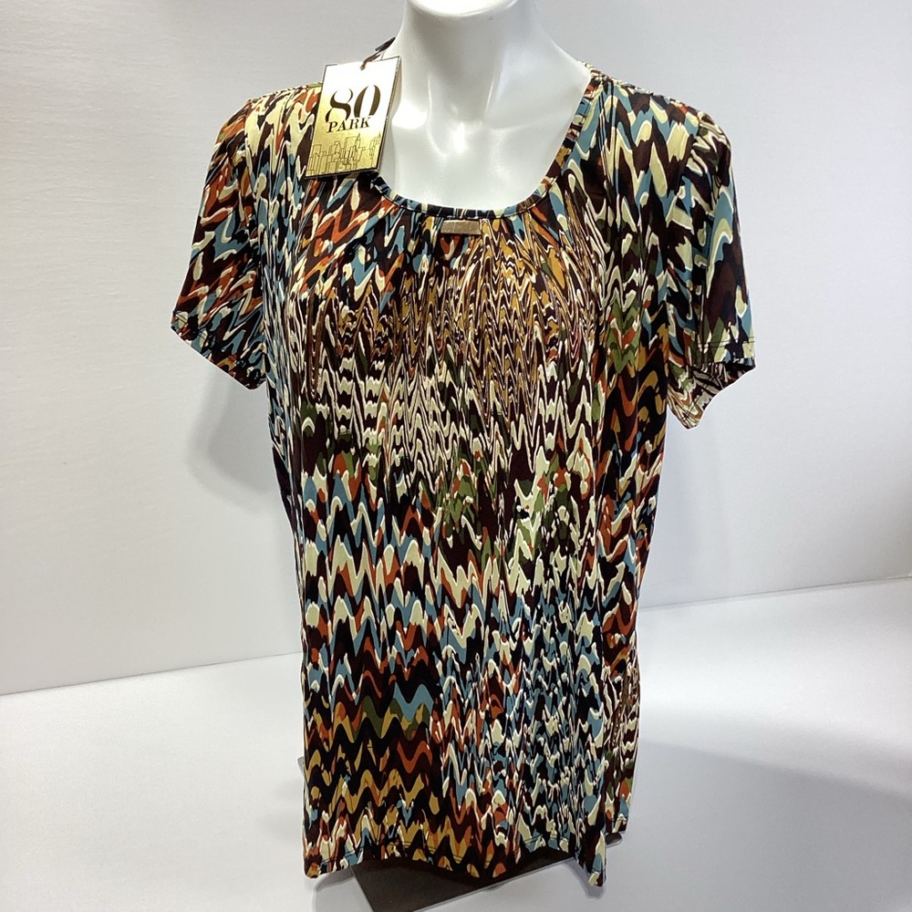 80 Park Brand Blouse Multicolor Short Sleeve Women's Top NWT 1X Cappella